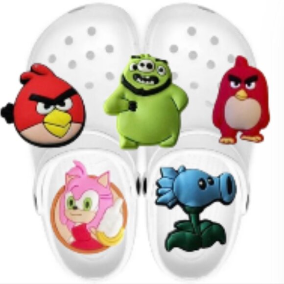 BOGO! Crocs Shoe Charms Jibbitz Angry Birds Sonic Plants vs Zombies 5 pc Set NEW - Picture 1 of 5